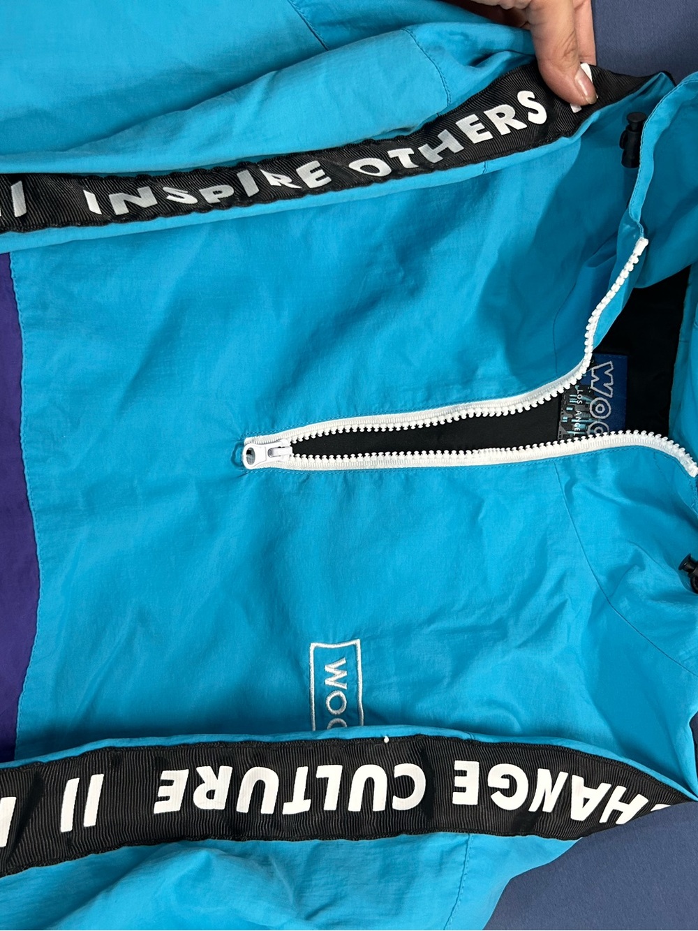 WOOJI Colorblock Windbreaker Jacket - Teal, Purple, White - Picture 2 of 4